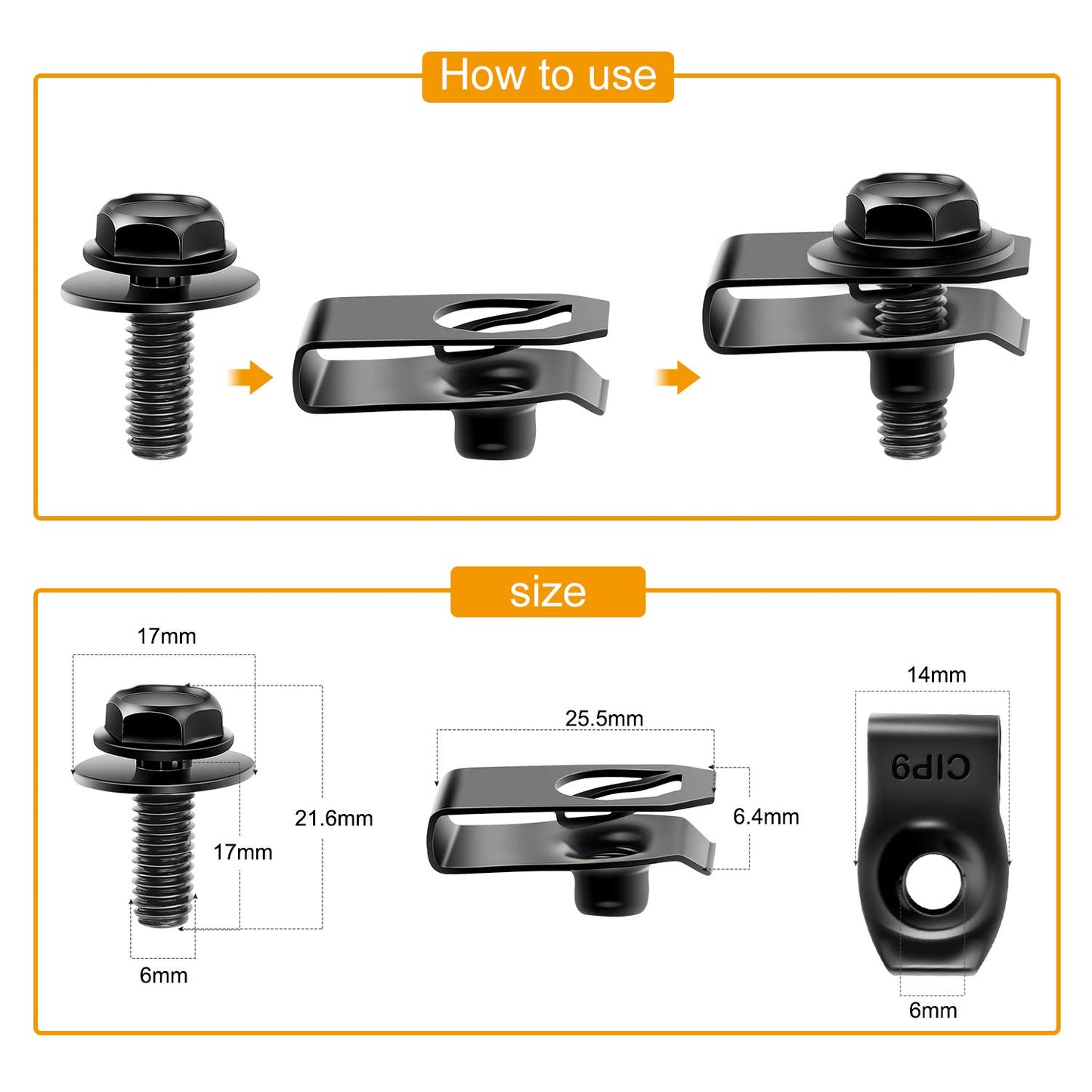 GOOACC 70PCS Engine Under Cover Splash Shield Guard Body Bolts Bumper Fender Liner Push Retainer Fastener Rivet Clips, Nylon