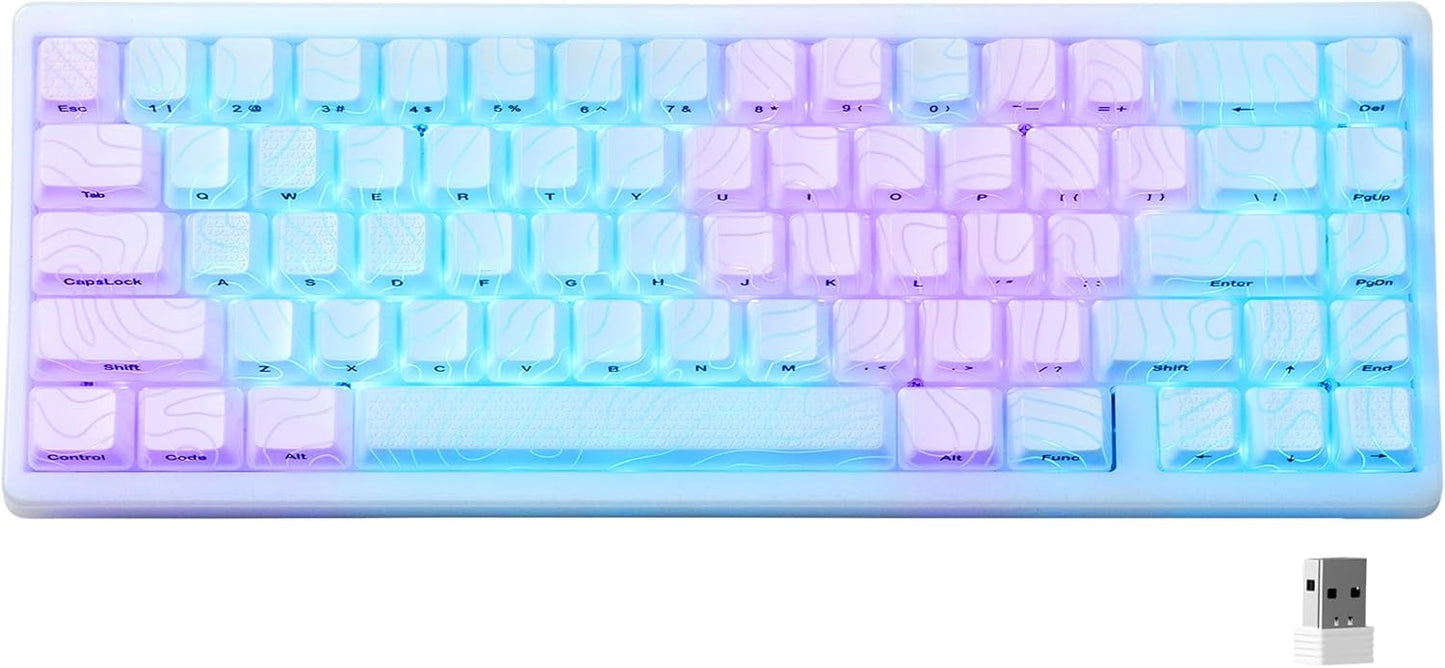 XVX M67 Wireless 60% Percent Keyboard, QMK/VIA Topographic Gaming Keyboard, Tri-Mode Thocky Creamy Mechanical Key Board, Hot Swappable Gasket Mount RGB IMD Tech for Win/Mac, Miami Theme, White