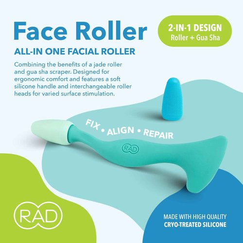 RAD Facial Roller - 2-in-1 Jade Roller & Gua Sha Tool, Silicone Handle, Skin Care, Rolling & Scraping Massage Therapy