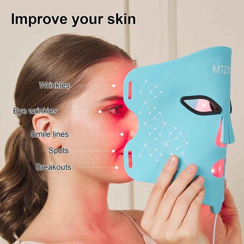 MTZION Led Face Mask Light Therapy- 4 Moeds Near-Infrared Light Therapy for Face,Red Light Therapy Mask with Timing Function,Red Light Therapy at Home with Remote