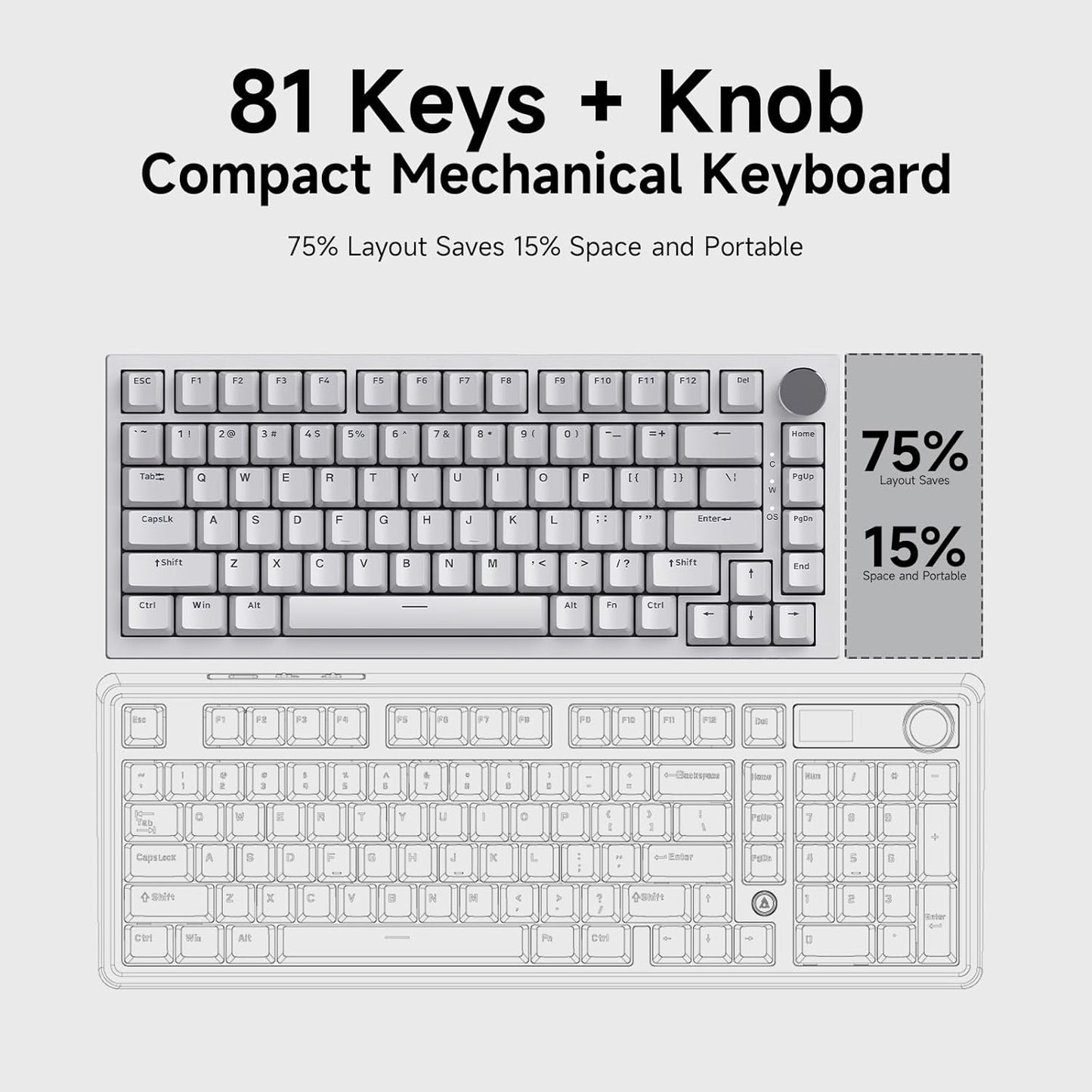 AJAZZ AK820PRO 75% Hot Swap Gasket Mount Mechanical Keyboard with TFT Display Screen, 4000mAh BT/2.4G/Wired RGB South Facing LED, MOA Profile Keycaps & Knob Control Flying Fish Switch