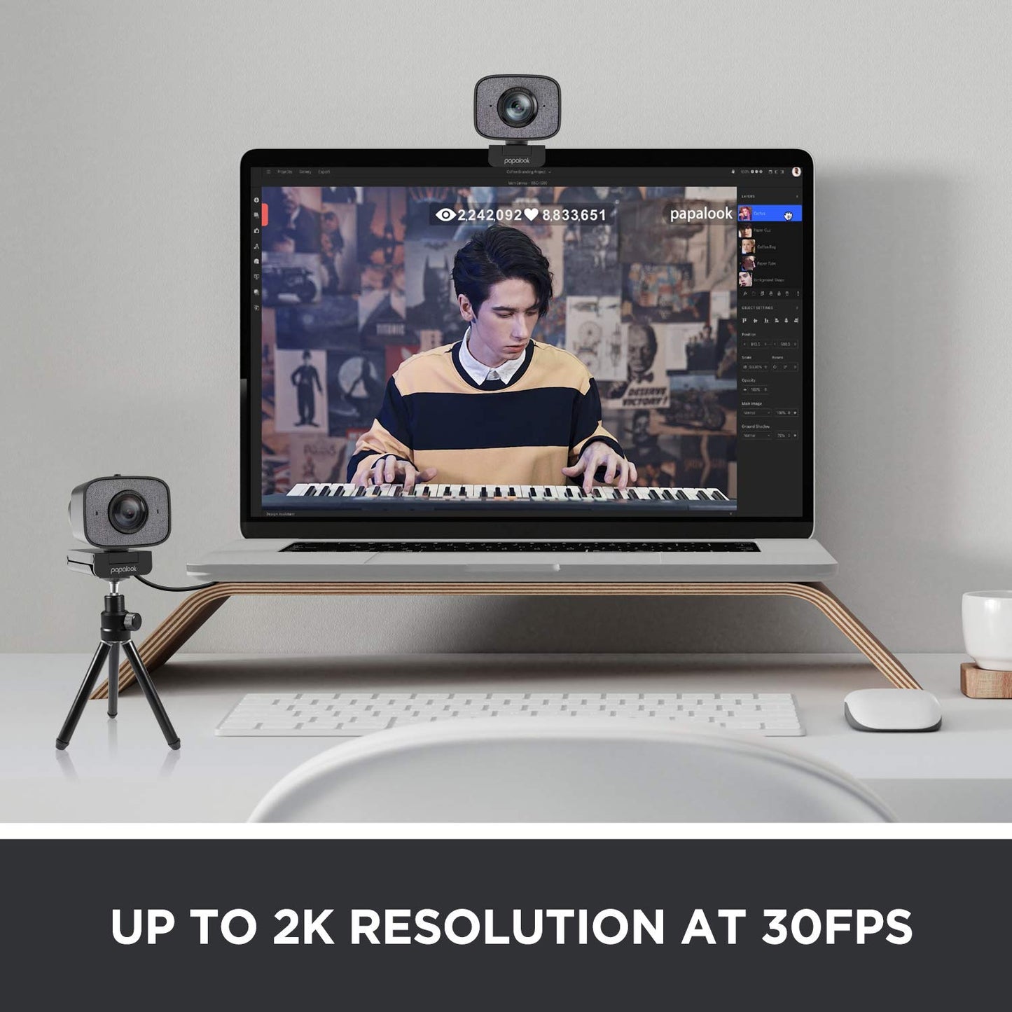 2023 2K Ultra HD Webcam, PAPALOOK PA930 1080P 60FPS Live StreamCam with Dual Microphone, 90° Fixed Focus, Privacy Cover and Tripod, Computer USB Web Camera for Zoom/Skype/Twitch/OBS