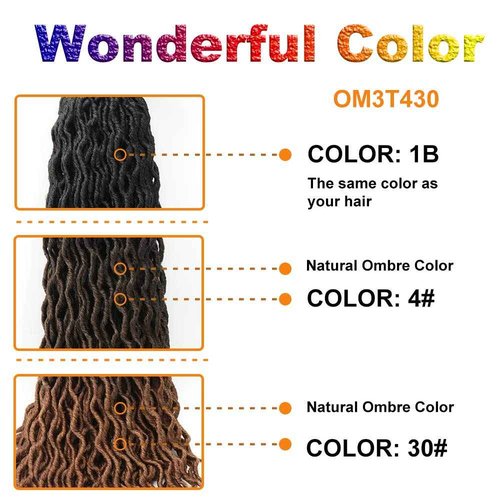 Eliza 24 Inch Wavy Gypsy Locs Ombre Crochet Hair 7 Packs Goddess Locs Faux Locs Crochet hair African Roots Dreadlocs Synthetic Braiding Hair Extensions for Black Women(24",7Packs,OM3T430)