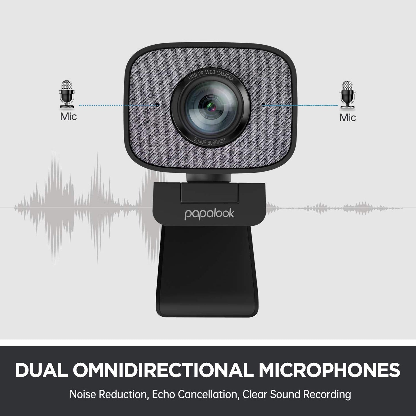 2023 2K Ultra HD Webcam, PAPALOOK PA930 1080P 60FPS Live StreamCam with Dual Microphone, 90° Fixed Focus, Privacy Cover and Tripod, Computer USB Web Camera for Zoom/Skype/Twitch/OBS