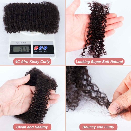 Afro Kinkys Bulk Human Hair for Twist Braiding Mini Braids Locs Dreadlock Extensions Afro Kinky-Curly Human Braiding Hair Bundles For Men Women Kids 20 Inch 4 Bulks 120g 1B Natural Black Easy to Braid