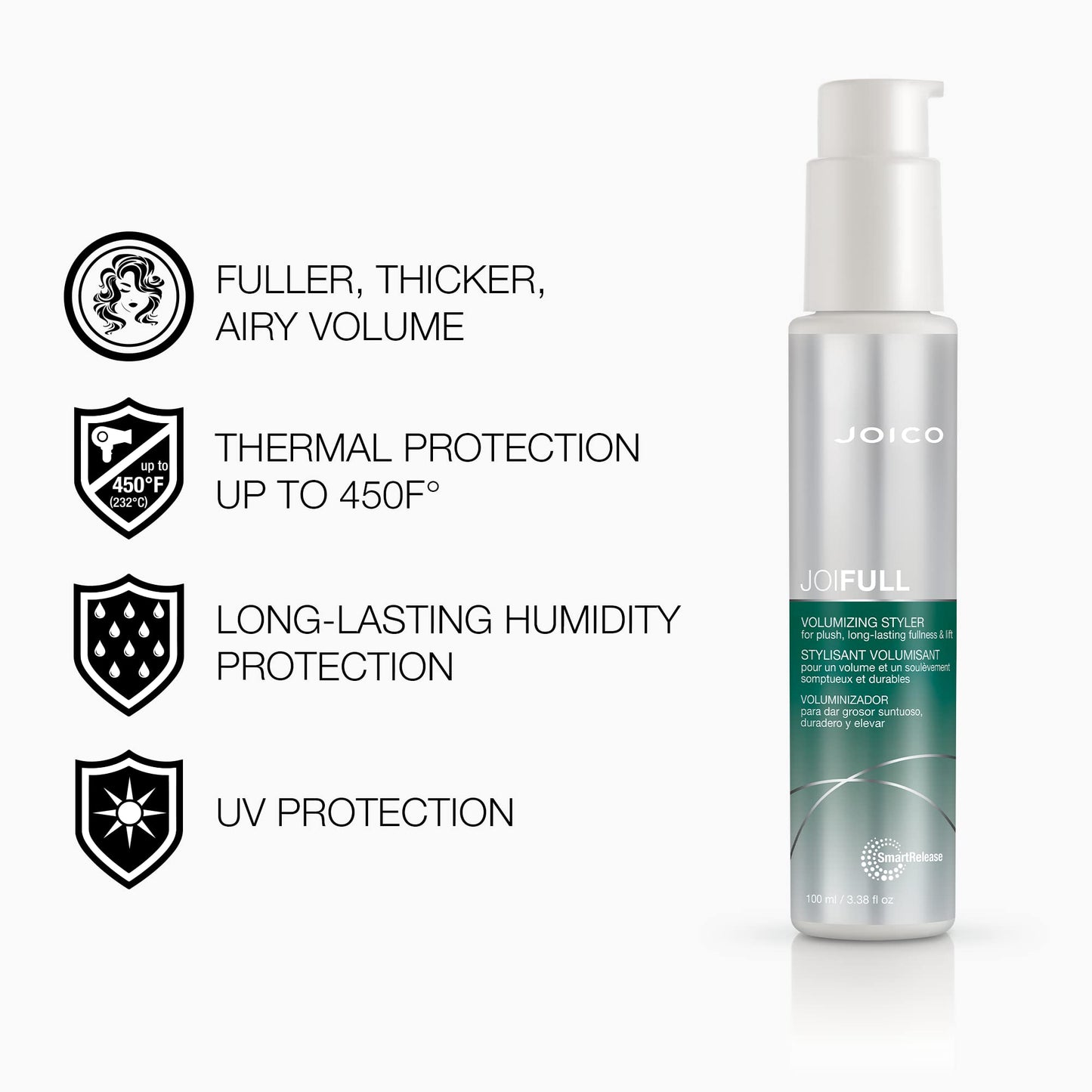 JoiFULL Volumizing Styler | For Fine, Thin Hair | Add Instant Body | Long-Lasting Volume & Texture | Protect Against Pollution | With Rice Protein & Bamboo Extract | 3.38 Fl Oz (Pack of 2)