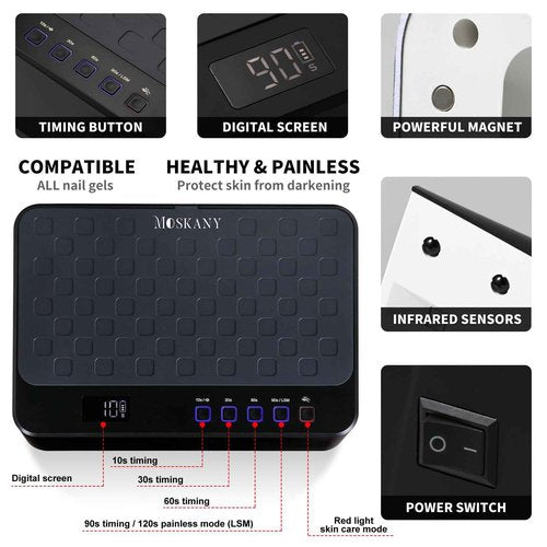 MOSKANY Cordless UV Led Nail Lamp,Large Size Gel Nail Light Professional,UV Lamp Nail Dryer for Gel Polish,Rechargeable Cure Lamp,Flash Cure Light for Nails (Grey)