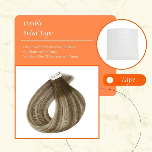 Full Shine Tape in Hair Extensions Human Hair 18 Inch 50 Grams 20 Pcs Invisible Skin Weft Color 3 Fading to 8 Highlight 22 Blonde Tape in Hair