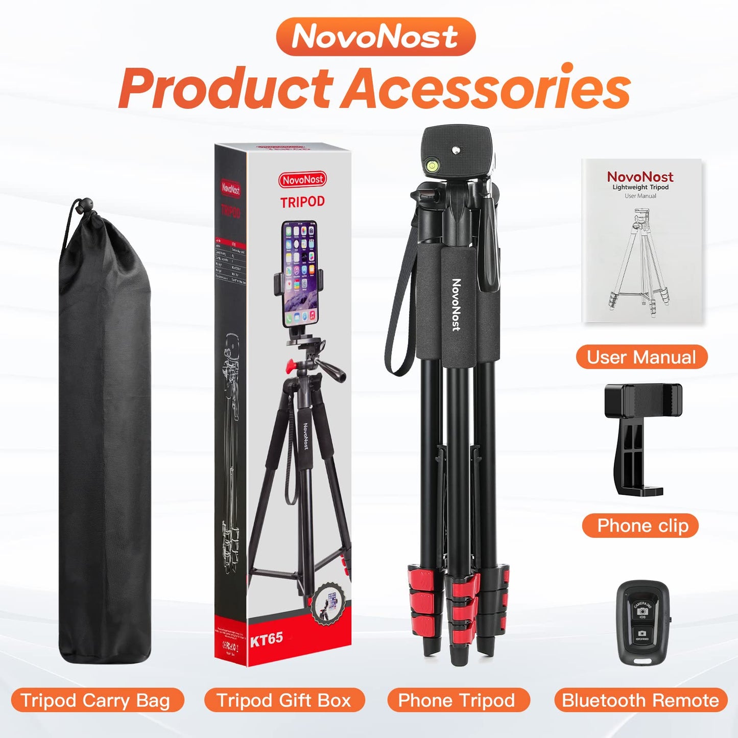 65" Phone Tripod Stand, Tripod for iPhone & Camera with Wireless Remote & Cellphone Holder for Video Recording/Selfies/Live Stream/Vlogging (Included Carry Bag)