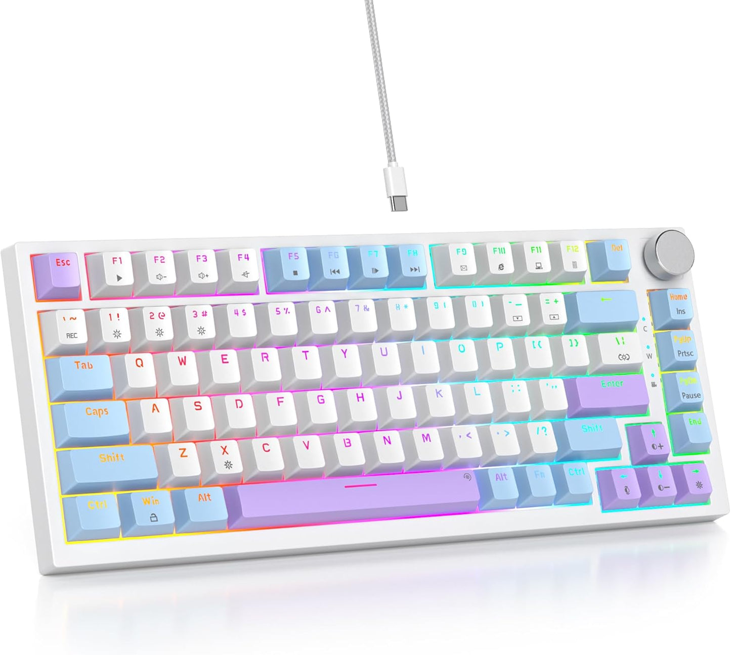 75 Percent Keyboard Gasket-Mounted with Sound Absorbing Pads, 82-Key Compact Wired RGB Mechanical Gaming Keyboard Hot-Swap Socket for Win, 9009