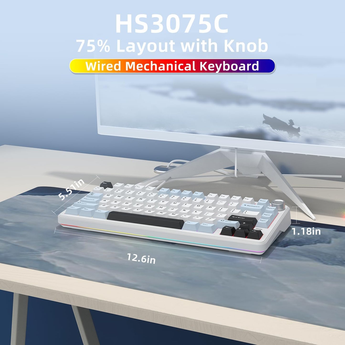 75% Retro Green Wired Hot Swappable Mechanical Keyboard with Metal Knob | Mount Gasket | Programmable RGB Backlit & Adjustable Side Light (KTT Brown Switch)