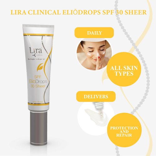 Lira Clinical EliōDrops SPF 30 Sheer - 1 fl oz - 16% Zinc Oxide Tinted Physical Sunscreen for Face - UVA/UVB/HEV Broad Spectrum & Reef Safe Sunscreen Serum - for All Skin Types