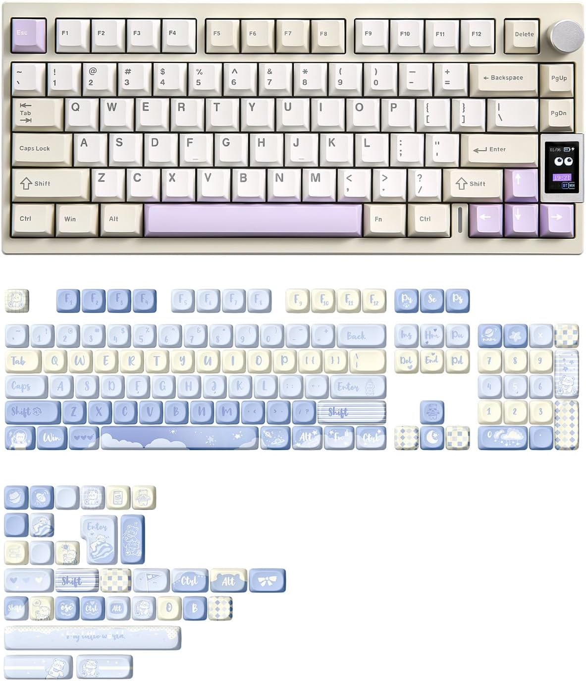 YUNZII AL80 Wireless Mechanical Keyboard(Beige, Cocoa Cream V2 Switch), 136 Keys MOA Keycaps(Blue)