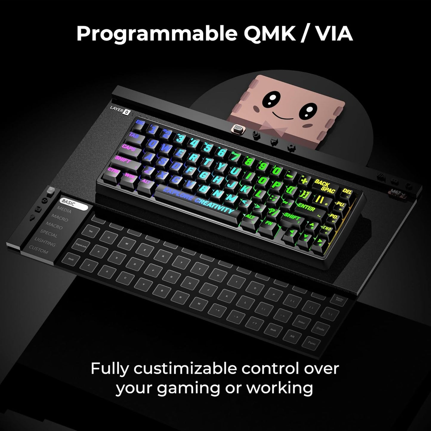 XVX M67 Wireless 60% Percent Keyboard, QMK/VIA Topographic Gaming Keyboard, Tri-Mode Thocky Creamy Mechanical Key Board, Hot Swappable Gasket Mount RGB IMD Tech for Win/Mac, Miami Theme, White