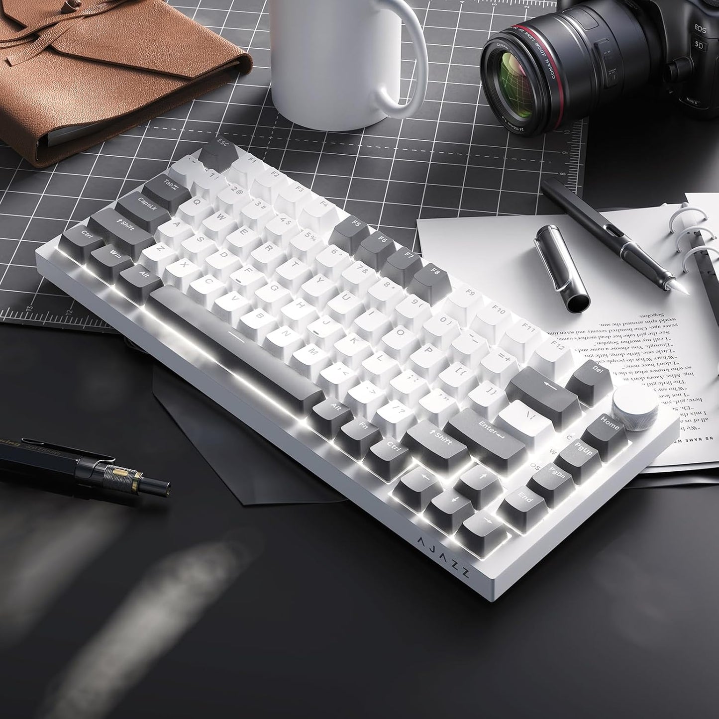 AJAZZ AK820PRO 75% Hot Swap Gasket Mount Mechanical Keyboard with TFT Display Screen, 4000mAh BT/2.4G/Wired RGB South Facing LED, MOA Profile Keycaps & Knob Control Flying Fish Switch