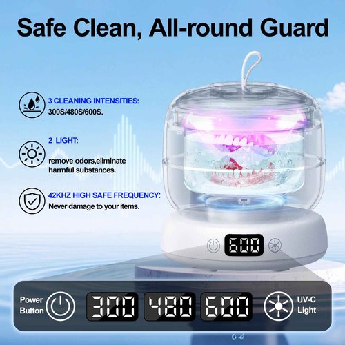 Ultrasonic Retainer Cleaner Machine,Mouth Guard Cleaner,Dental Pod Cleaner/Night Guard Cleaner/Aligner Cleaner Waterproof 3 Powerful Cleaning Modes 180ml-Best Gift for Braces Users/Christmas