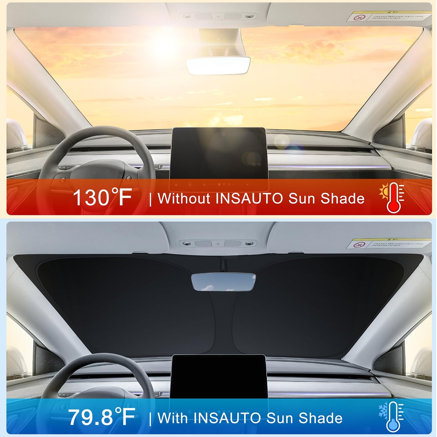 INSAUTO Foldable Windshield Sun Shade for Toyota Tundra 2007-2021, Heat & UV Protection Car Sunshade with Storage Bag, Keep Interior Cool & Easy Installation