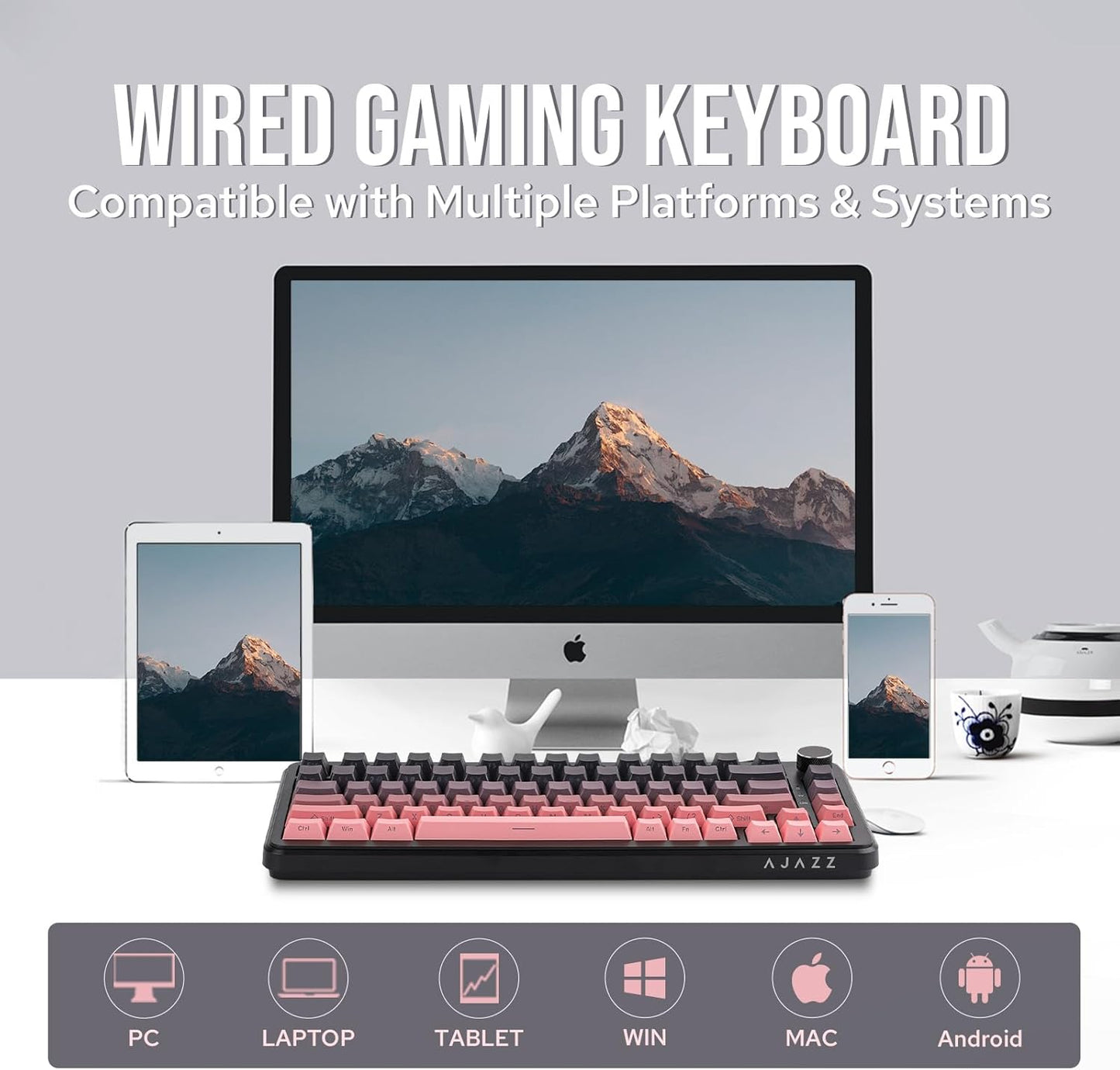 AJAZZ AK820 MAX HE Hall Effect Magnetic Gaming Keyboard, Adjustable Actuation, 8KHz Polling Rate, Wired Rapid Fast Keyboard, Creamy Gasket, RGB Backlight, NKRO for Win/Mac (Black)