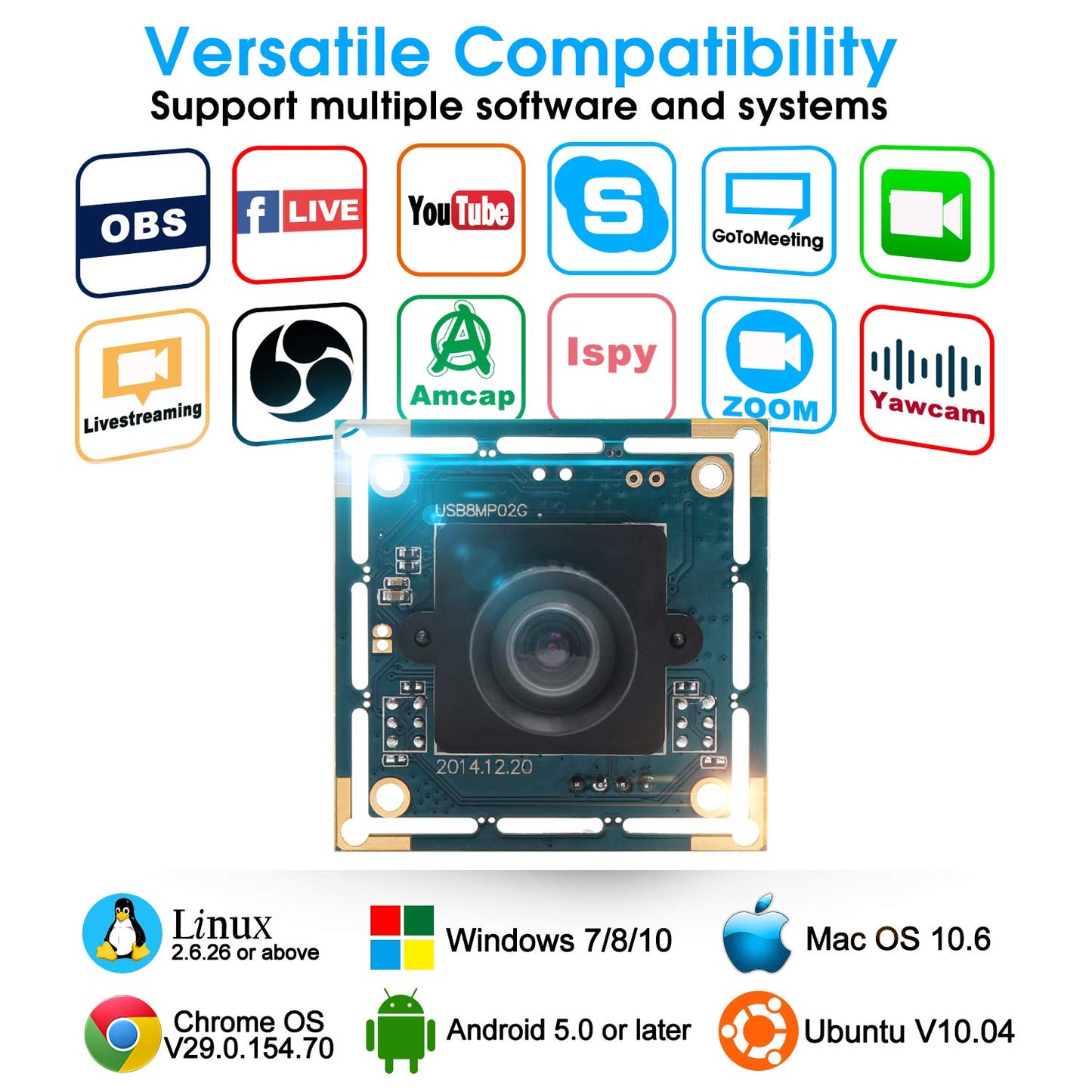 8 Magepixel USB Camera Module Super HD 3264X2448 Embeded USB Webcam for Industrial,Lightburn Camera PC Webcam for Linux Windows Android MAC OS Raspberry PI