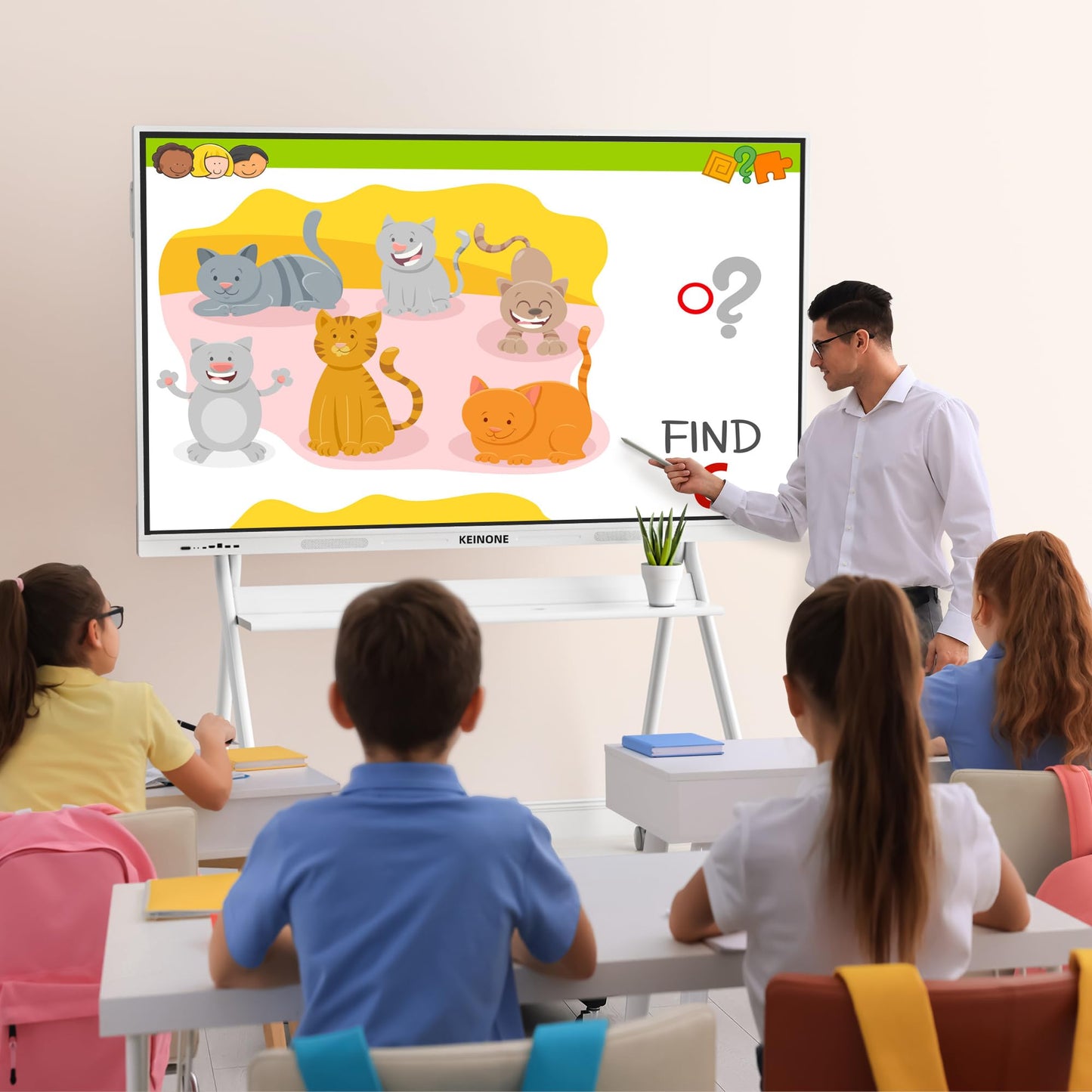 55"-65" Smart Board Stand for Interactive Whiteboard, KEINONE Mobile Stand with Four Lockable Wheels, Stable and Easy to Move for Home Office School Classroom (White)