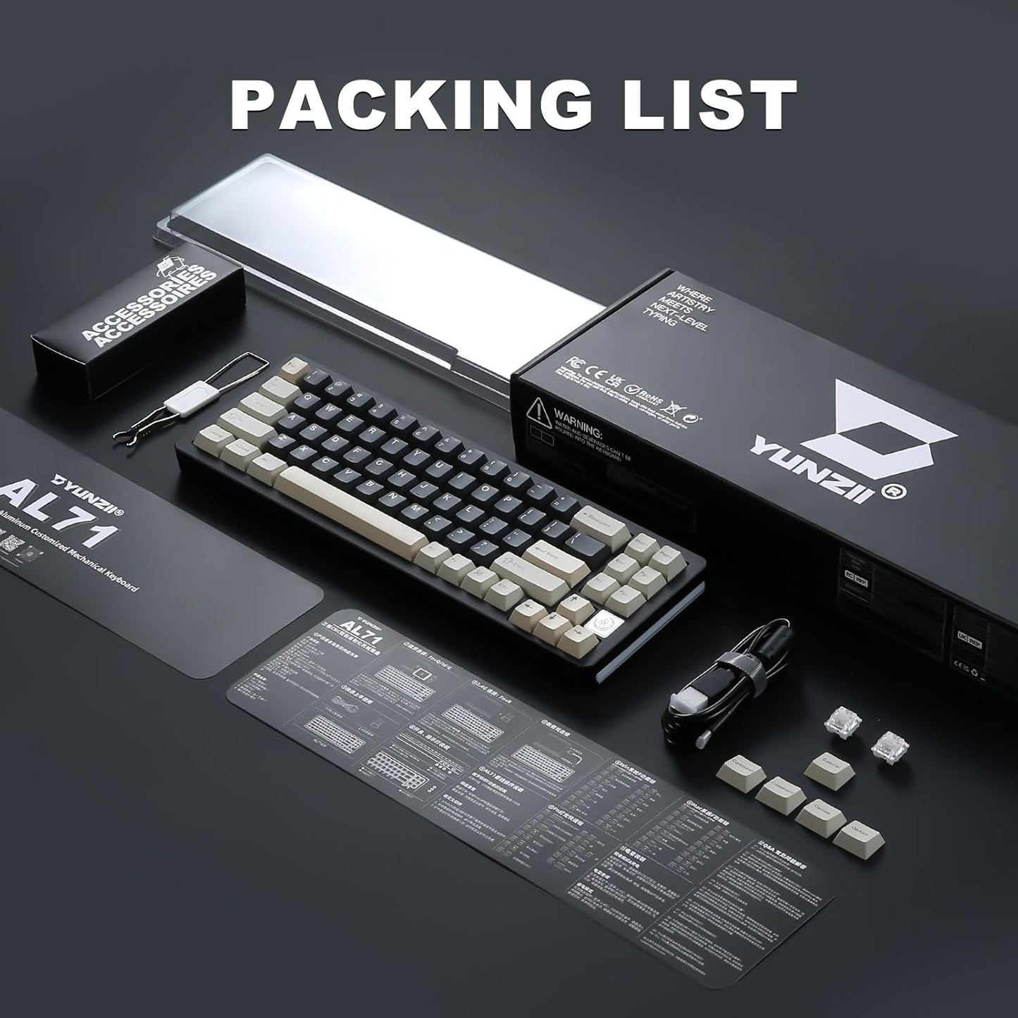 YUNZII AL71 75% Mechanical Keyboard,Full Aluminum CNC,Hot Swappable Gasket,2.4GHz Wireless BT5.0/USB-C Wired,NKRO Programmable RGB Backlight Creamy Typing for Win/Mac(Pink, Crystal White Switch)