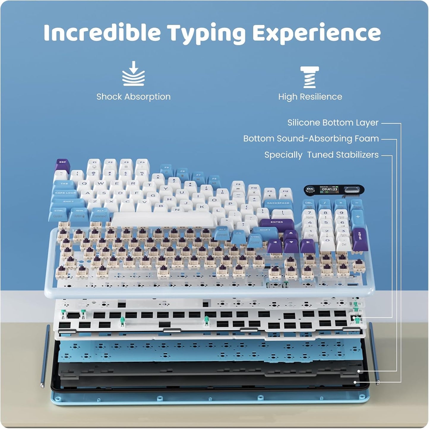 Z98 Creamy Keyboard, 94 Keys Wireless Mechanical Keyboard with Smart Display & Knob, Tri-Mode Connection