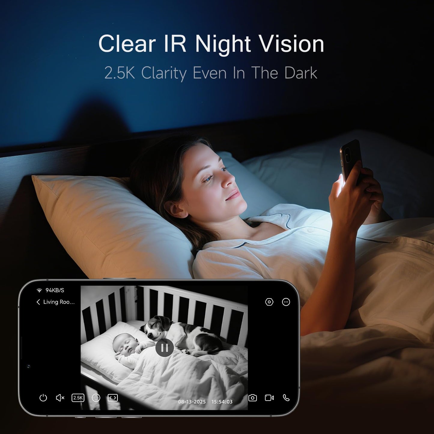 2.5K Security Camera Indoor, Non-Subscription AI Person/Pet/Cry Detection, 4MP Pet/Dog/Cat Camera w/Phone App, Pan Tilt 2.4GHz WiFi Cameras for Home Security, IR Night Vision, Full Duplex 2-Way Audio