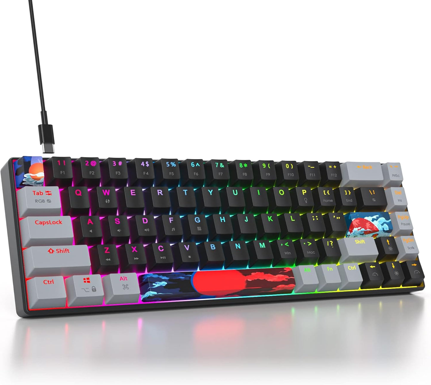60 Percent Gaming Keyboard Mechanical with Linear Red Switch, 65% Wired Ultra-Compact Mini Keyboard Rainbow with PBT Keycaps for Ps4/Ps5/Xbox(68 Green)