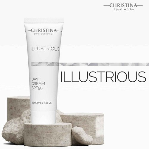 Christina - Illustrious - Day Moisturizer with SPF 50 – Sunscreen Cream for Face with Advanced Hydration and Sheen Support – Moisturizing Cream for Radiance & Tone – Daily Use for Neck & Face – 50ml