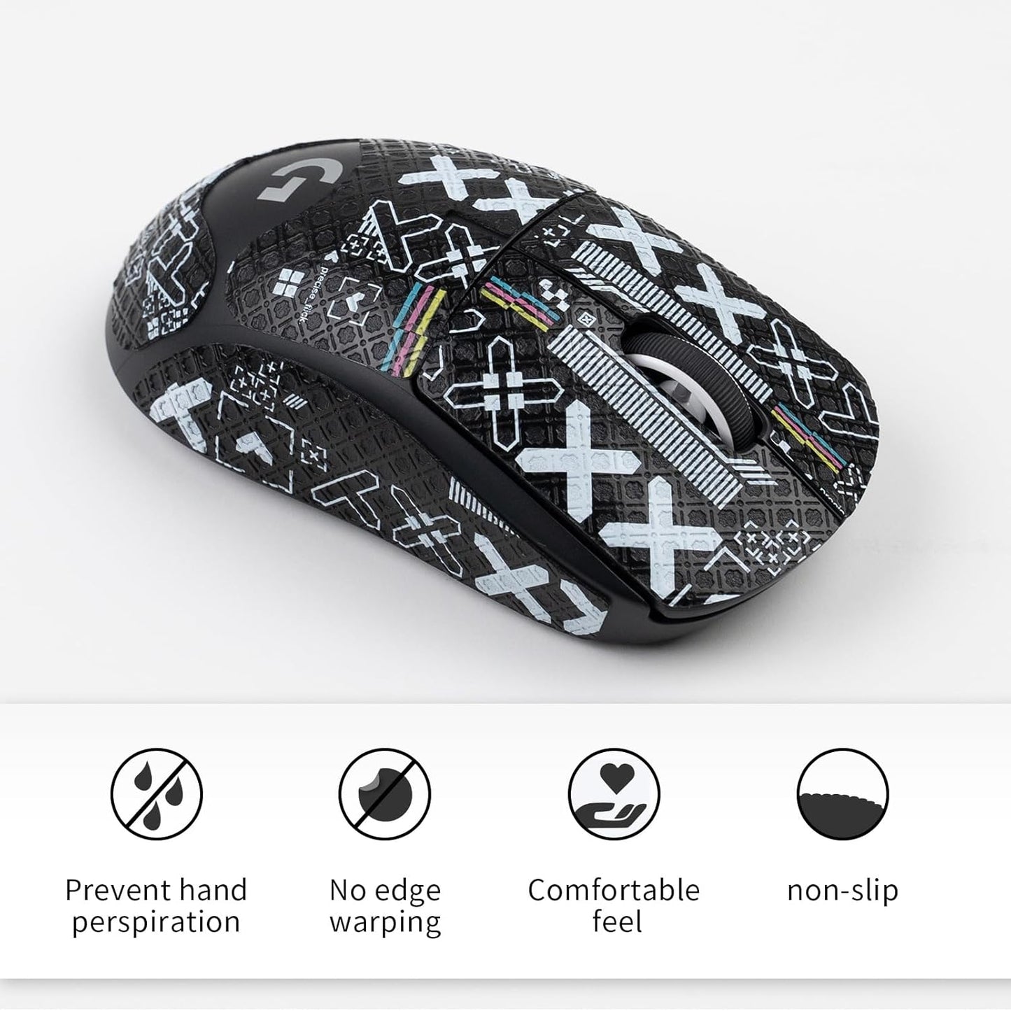 2-in-1 Mouse Grip Tape Anti Slip for Logitech G Pro X Superlight, Superlight 2 Wireless Gaming Mous Pre-Cut Gaming Mouse Skins, Self-Adhesive, Sweat-Resistant (White Set + Black Set)