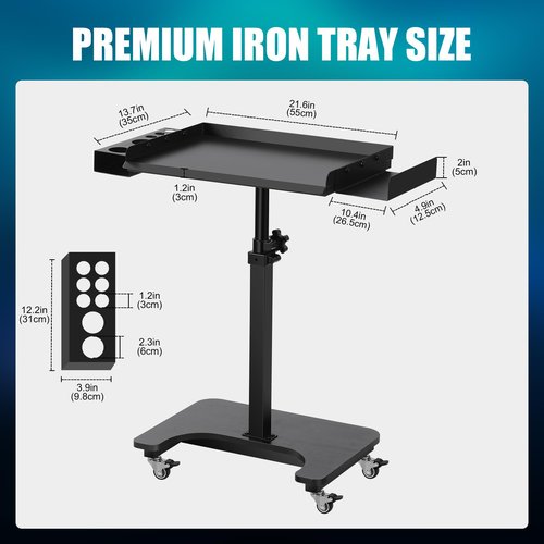 POARMEEY Tattoo Workstation Premium Tattoo Tray Essential for Professional Tattoo Artists, Sturdy and Durable, Rolling Tray with Wheels