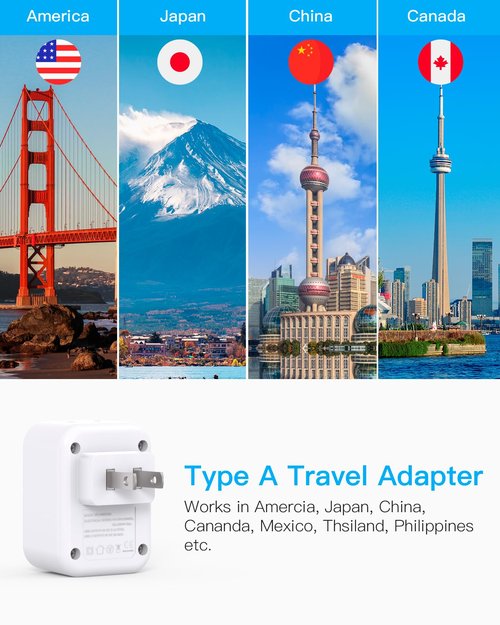 US to Japan Plug Adapter, HANYCONY Japan Power Travel Adpter with 2 Outlets 3 USB Ports(2 USB C), Type A Plug Adapter for Amercian USA to Japanese China Canada Mexico Philippines Peru