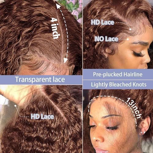 HD Lace Front Wigs Human Hair 180% Density Chocolate Brown13x4 Water Curly Lace Front Wigs Human Hair Pre Plucked Glueless Wigs Human Hair for Black Women (22Inch, Brown)