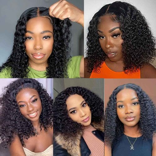 Domiso Glueless Wear and Go Bob Wig Deep Wave Bob Wigs Lace Front Wigs Human Hair Lace Pre Cut Hairline Pre Plucked No Glue Lace Wig Natural Black 14 Inch