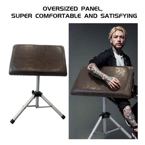 XL Tattoo Arm Rest Stand - Heavy Duty Steel - Portable Tattoo Armrest with Thick Soft Eco Leather Pad & Metal Base - Extra Wide and Long Pad - 180 Rotating Arm Rest