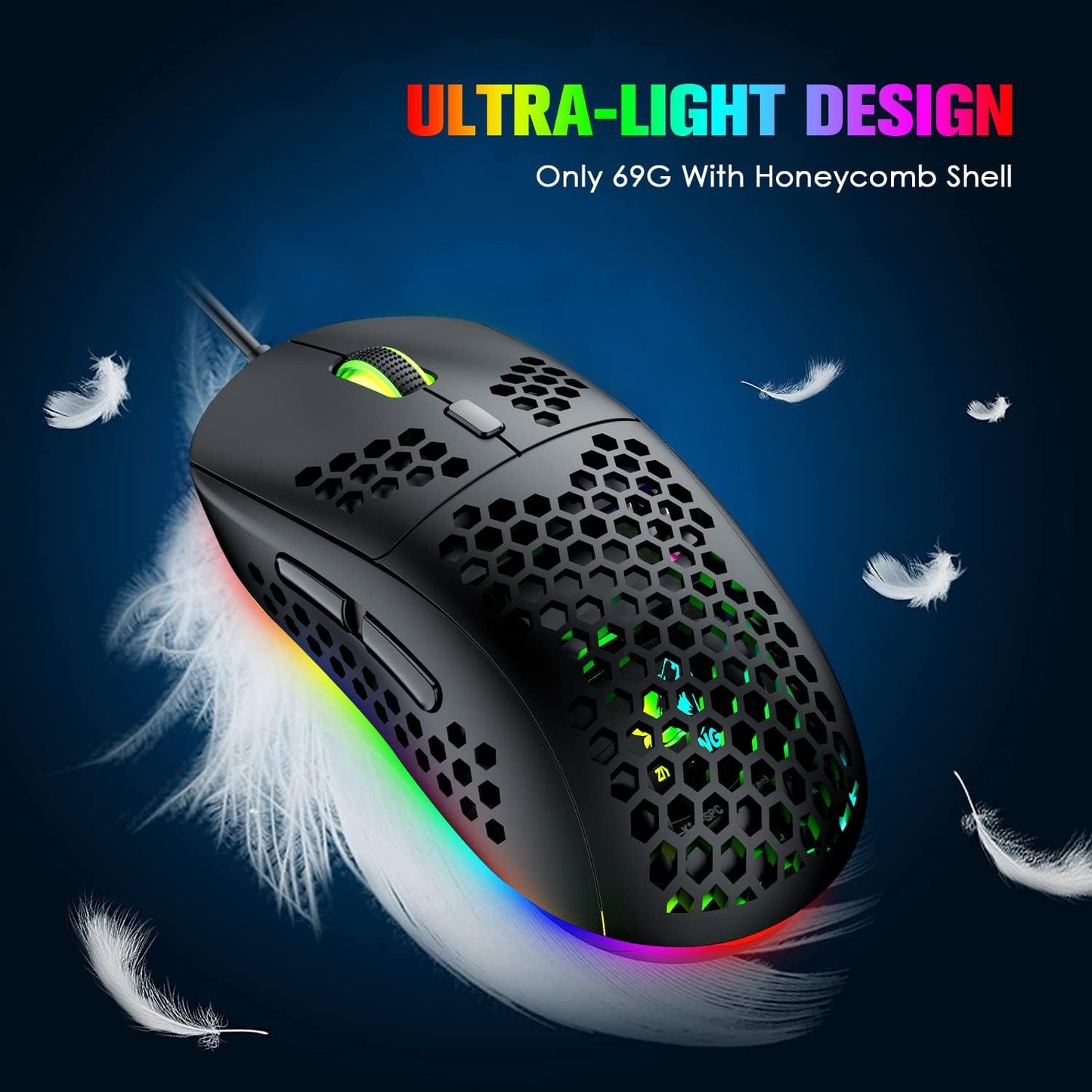 60% Gaming Keyboard and Mouse Combo Small Mini RGB Backlight Mechanical Feeling and Mechanical RGB 6400 DPI Honeycomb Optical Mouse,Gaming Mouse pad for Gamers and Typists Black