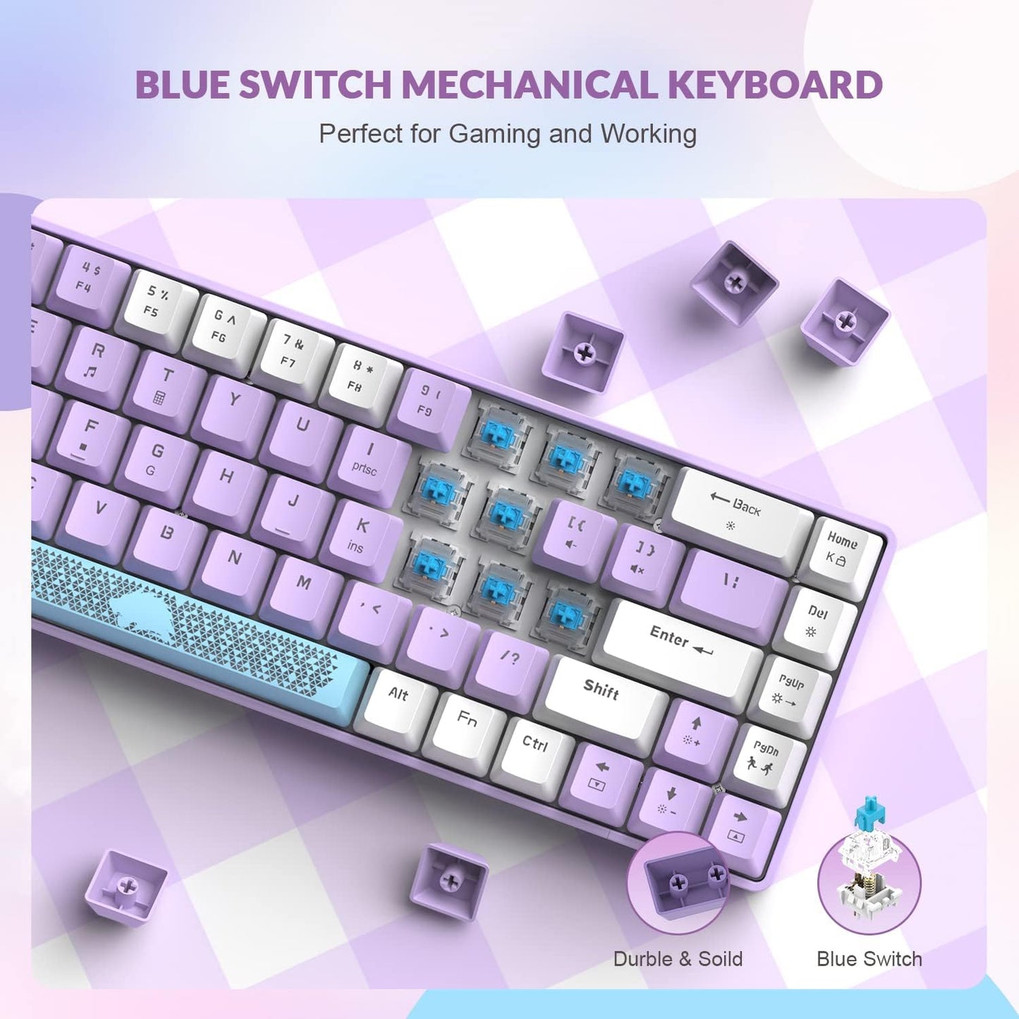 ZIYOU LANG RK-T8 Wired 65% Mechanical Gaming Keyboard with RGB LED Backlit Anti-ghosting TKL Mini 68 Key Custom Coiled C to A Cable Tactile Blue Switch for PS4 PS5 Xbox PC Mac Gamer(White/Blue/Red)