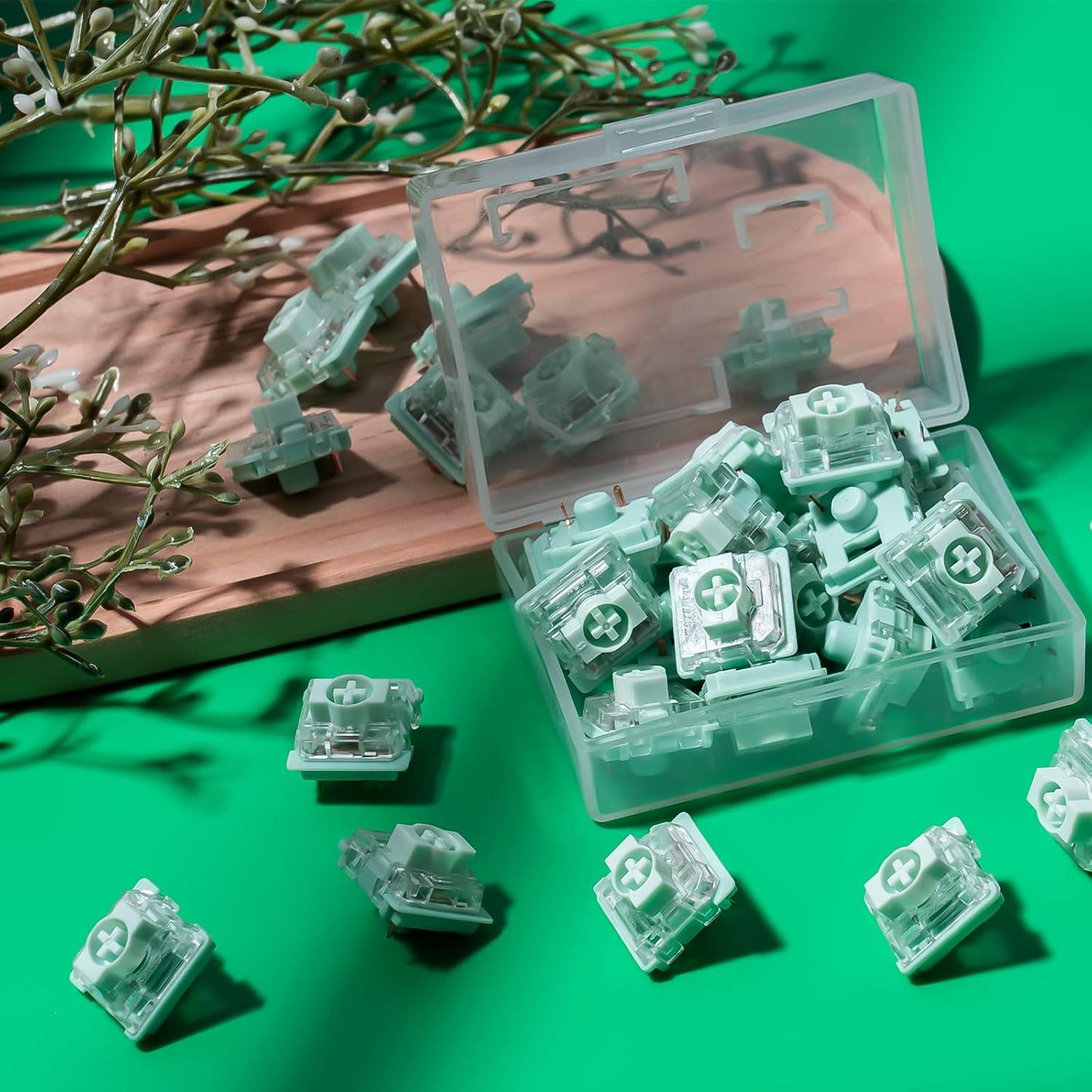 Zhouwang Gateron KS-33 Low Profile 2.0 Jade Tactile Keyboard Switches,Light Green 3-Pin 65gf RGB LED Factory Pre-lubed for MX Mechanical Keyboard(45Pcs)