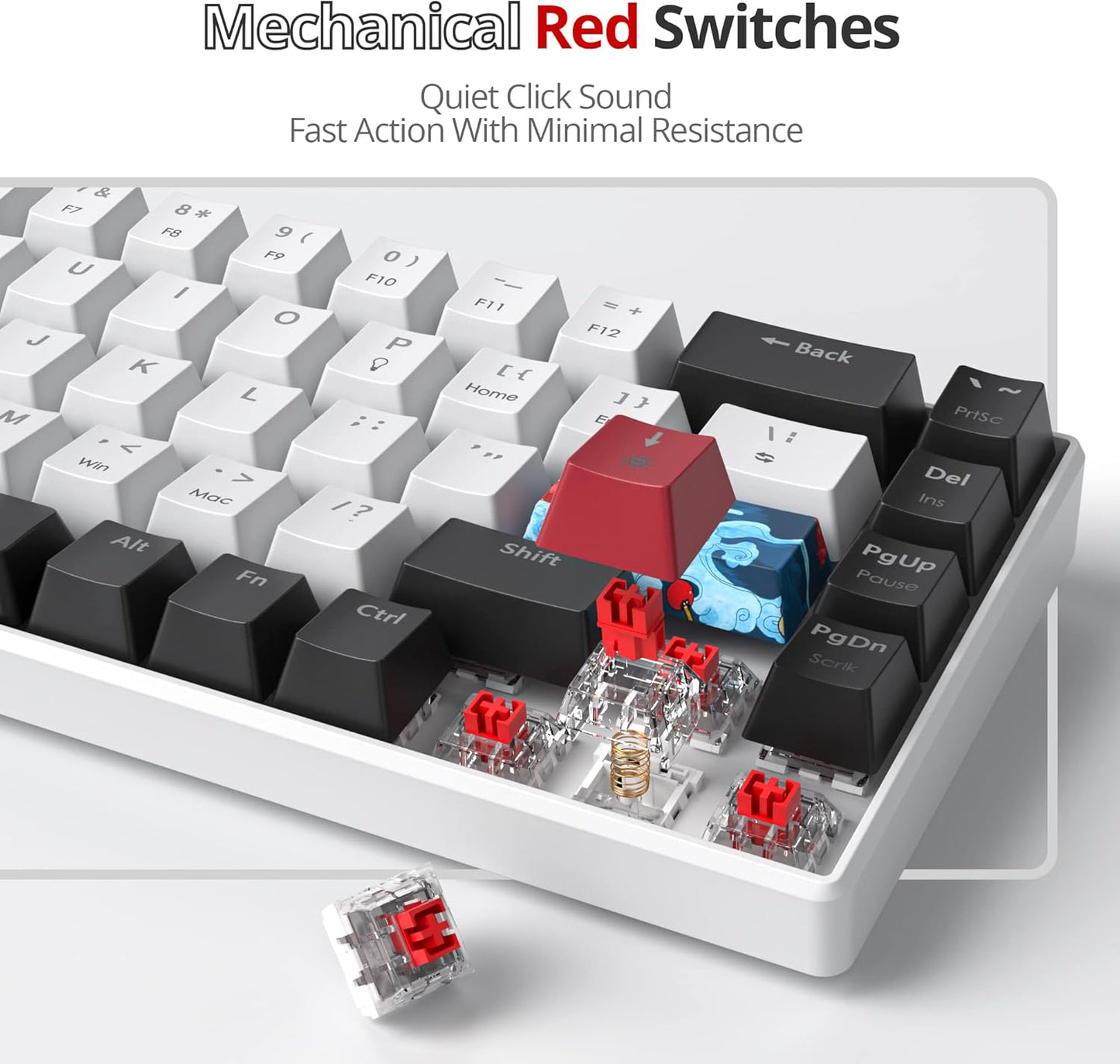 60 Percent Gaming Keyboard 68 Keys Mechanical Keyboard LED Backlit Compact Wired Keyboard with Red Switch for Windows PS4/5 Xbox Gamer(Black-White)