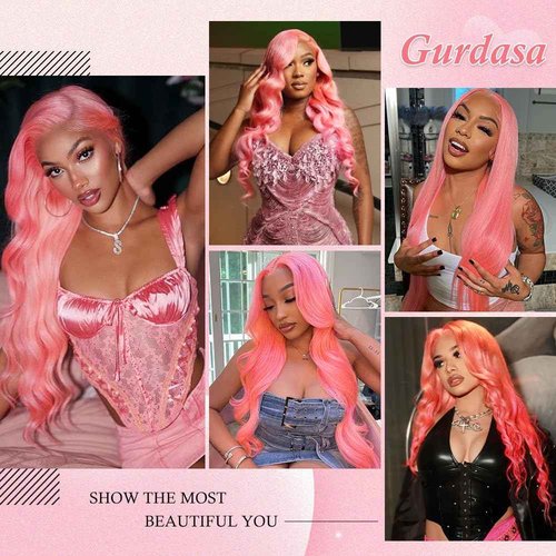 Pink Lace Front Wig Human Hair 200 Density Body Wave 13x4 HD Lace Front Wigs Human Hair Colored Pink Wig Human Hair Pre Plucked with Natural Hairline Anti-Shedding Freestyle Part for Parties 22 Inch