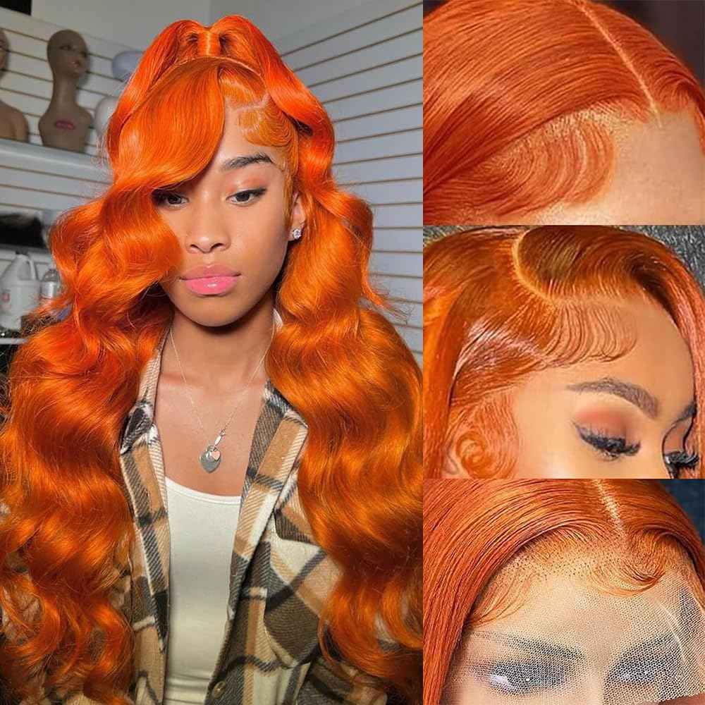 Ginger Wig Human Hair 13x6 Ginger Lace Front Wigs Human Hair 28inch Body Wave HD Lace Frontal Pre Plucked Colored Orange Wig for Women Glueless Wigs 200 Density