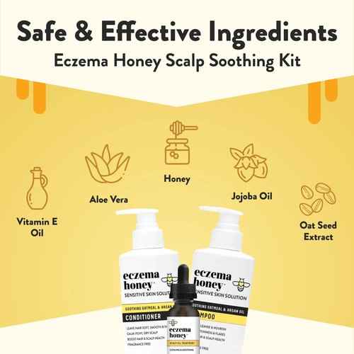 ECZEMA HONEY Scalp Kit - Natural Anti Dandruff Shampoo, Conditioner, & Scalp Oil for Flakes - Argan Oil & Tea Tree Oil for Hair - Eczema Treatment Helps Psoriasis, Seborrheic Dermatitis, & More