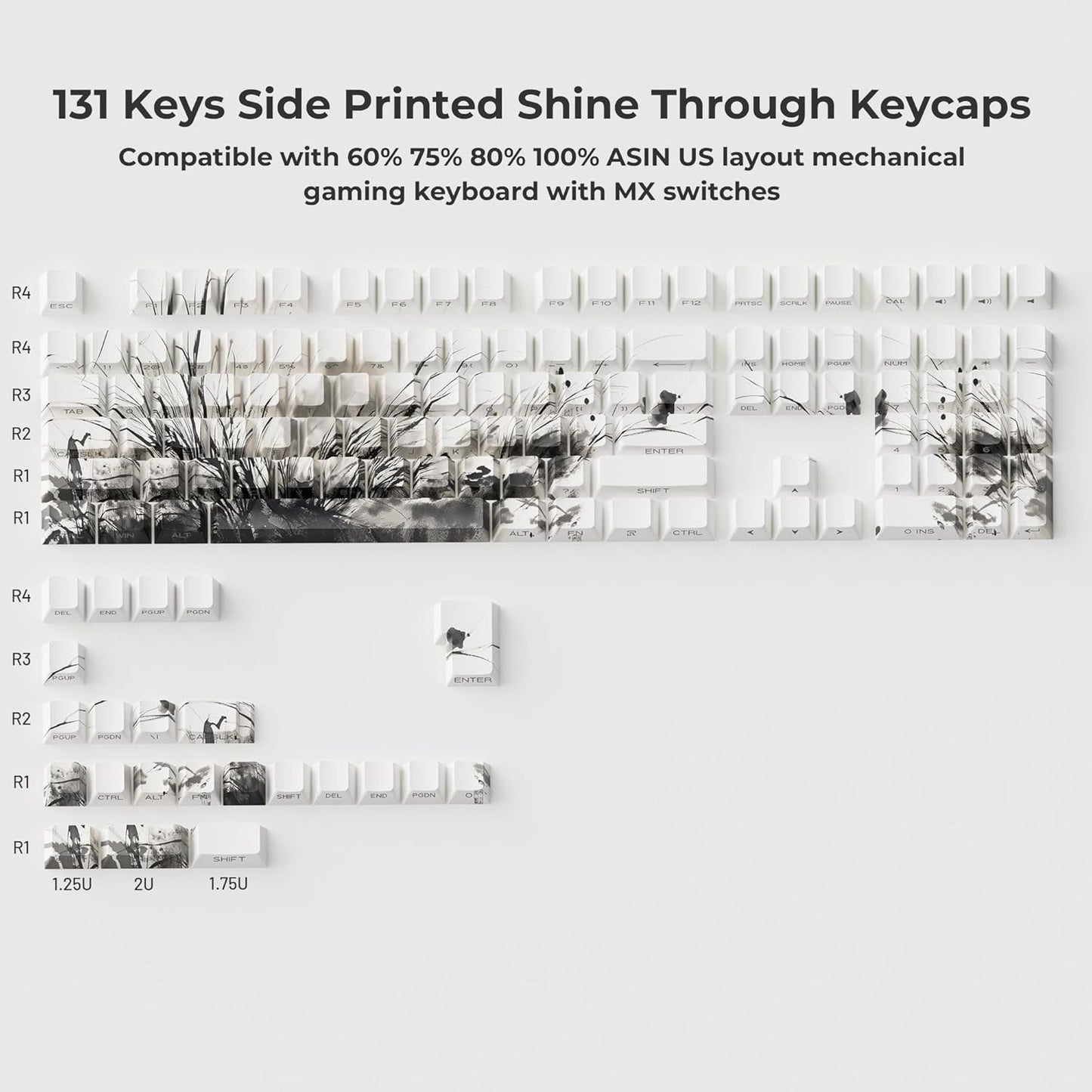 XVX Bamboo Grove Shine Through Keycaps, Double Shot PBT Keycaps, Side Printed Keyboard Caps with Dye Sublimation Full Keycap Sets Suitable for Gateron Cherry MX Switches Mechanical Keyboard
