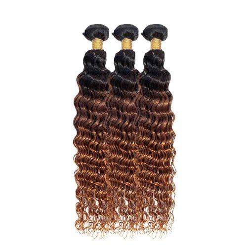 Habiliana Bundles Human Hair 20 22 24 Inch Omber Deep Wave Human Hair Bundles Natural Chocolate Brown T1B/4/30 11A Unprocessed Brazilian Virgin Quick Weave Hair Extensions for Black Women