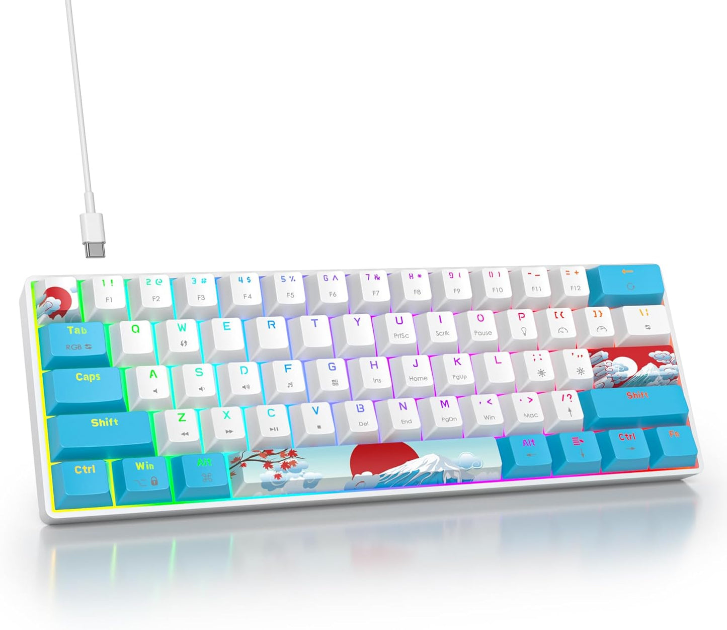 60 Percent Gaming Keyboard Green Matcha Keyboard 61 Keys Wired Mechanical Keyboard Red Switch RGB MDA Keycaps for Windows PC Laptop Gamers(61 Matcha)