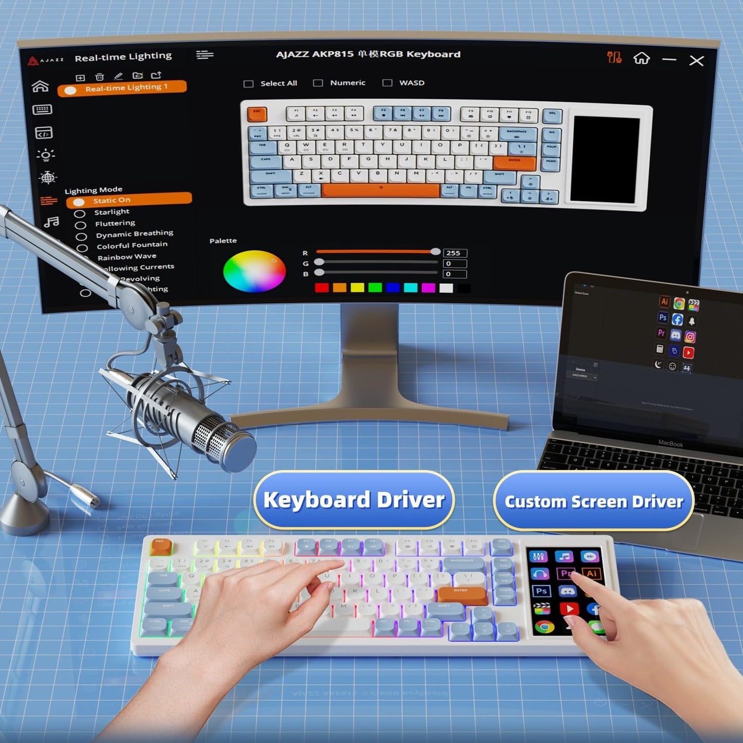 AJAZZ AKP815 75% Wired Low Profile Mechanical Keyboard with 4.33in Large Touch Screen, Desktop Stream Controller Programmable Keyboard Work for Win & Mac