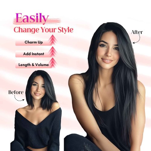 Rich Choices 100% Real Human Halo Hair Extensions for Women Remy Halo Extension Invisible Wire Hairpiece Clip in One Piece Hairpiece Upgrade Adds Weight 80g 18 Inch #1B Natural Black