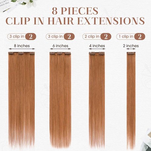 TESSHAIR Clip in Hair Extensions Real Human Hair 16 Inch Human Hair Clip in Extensions Light Auburn Hair Extensions Clip ins Double Weft 100% Real Human Hair Extensions 8 PCS 65g #30