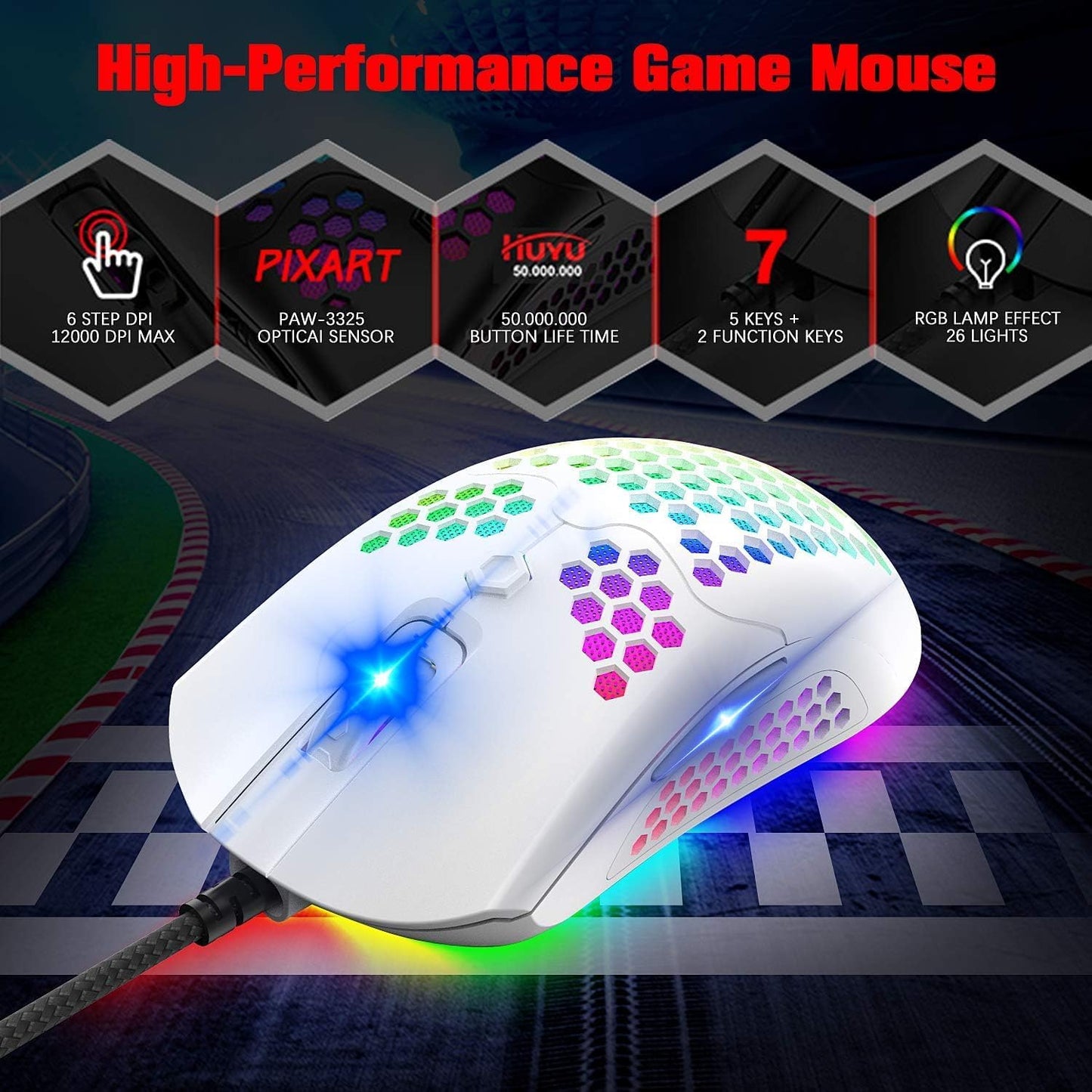 ZIYOU LANG Gaming Keyboard and Mouse and Mouse Pad,Wired White LED Backlit Mechanical Keyboard,Superlight RGB Gaming Mouse,12000DPI Optical Sensor,6 Programmable Buttons Mice for PC Gamers