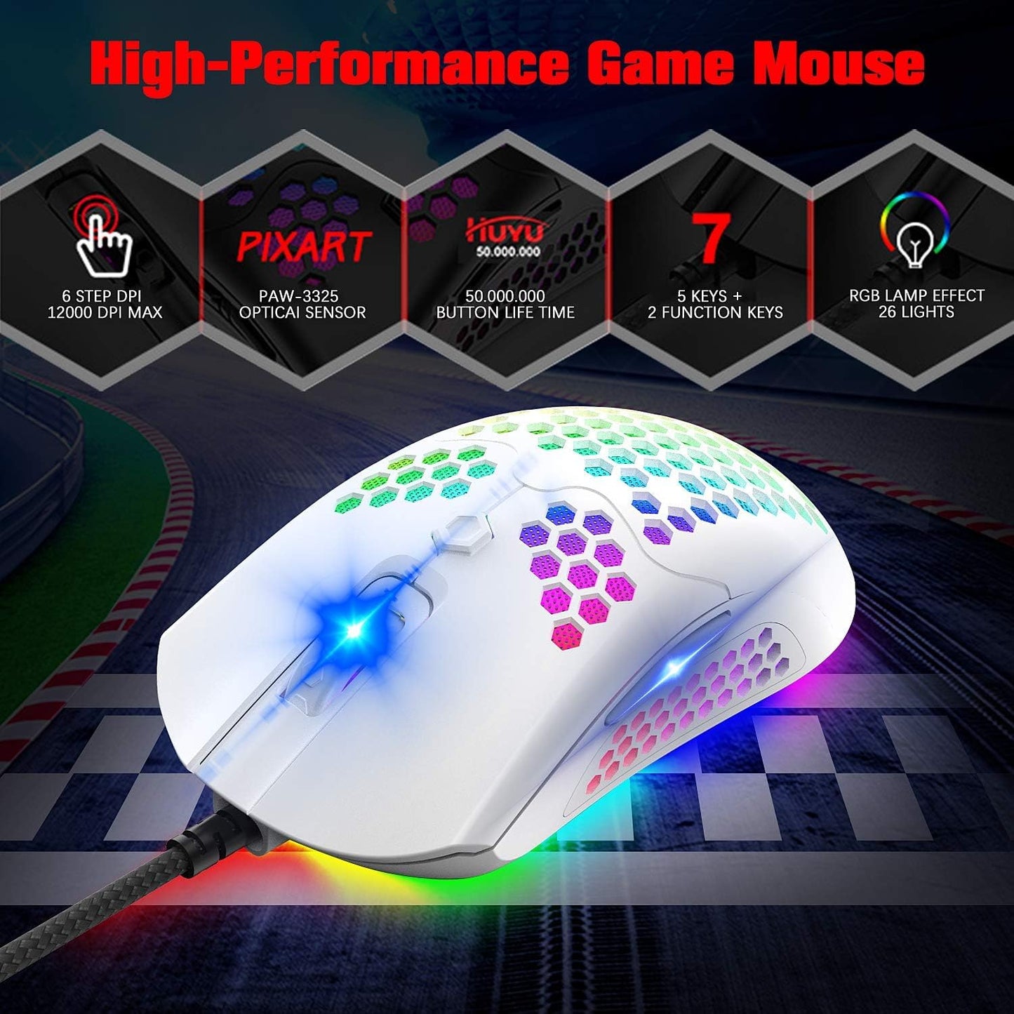 ZIYOU LANG Gaming Keyboard and Mouse and Mouse Pad,Wired Rainbow Backlit Mechanical Keyboard,Superlight RGB Gaming Mouse,12000DPI Optical Sensor,6 Programmable Buttons Mice for PC Gamers(White)